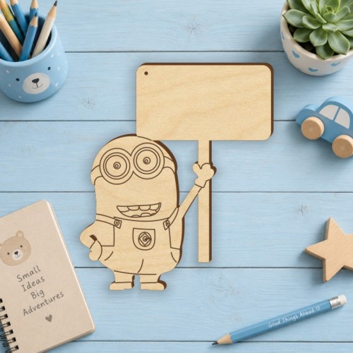 Minion με ταμπέλα